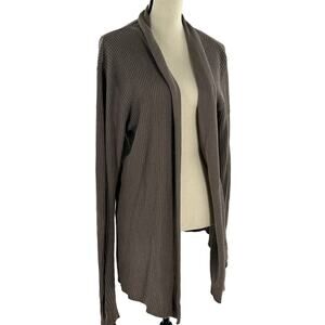 AllSaints Linen Cardigan Sweater M Rib Tan Beige Long Line Open Front All Saints